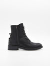 Botín negro de piel estilo combat con cremallera lateral